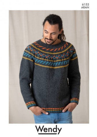 Fairisle Yoke Top Down Sweater 6153 Aran Leaflet