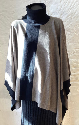 Merino Stripe Poncho Roll Neck