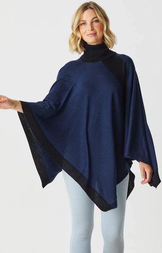 Merino Stripe Poncho Roll Neck