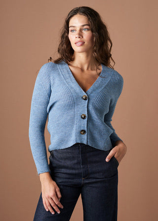 Wednesday Rib Crop V Neck Cardigan